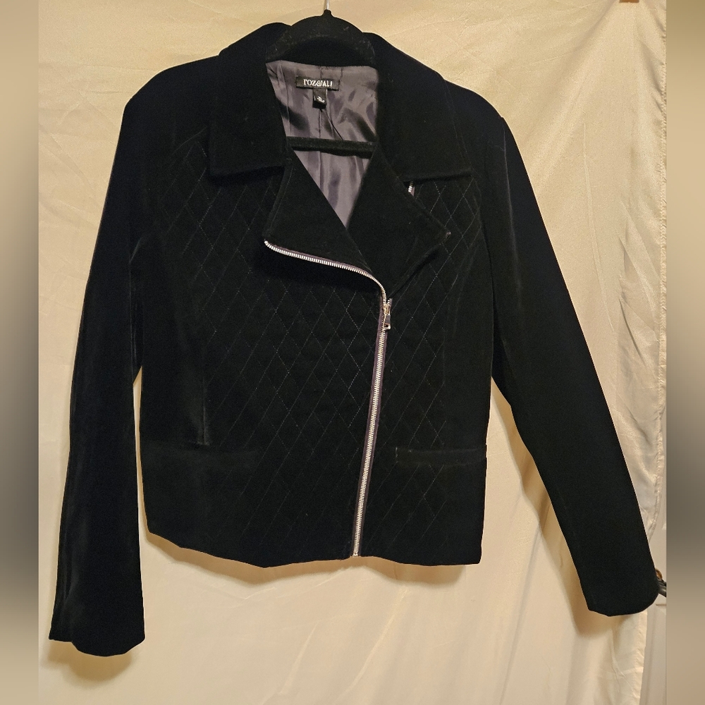 Roz & Ali Black Diamond Velour Jacket.  Black. Women's Size XL.